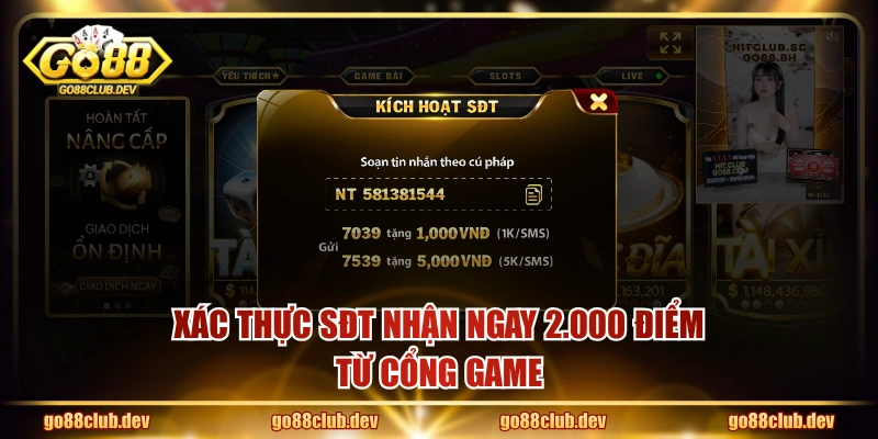 Xác thực SĐT nhận ngay 2.000 điểm từ cổng game